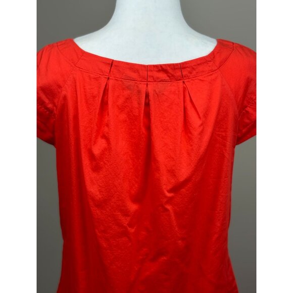 Merona Womens Top Chic Orange Short Sleeve Pleated Blouse Size M 100% Cotton - Picture 6 of 9